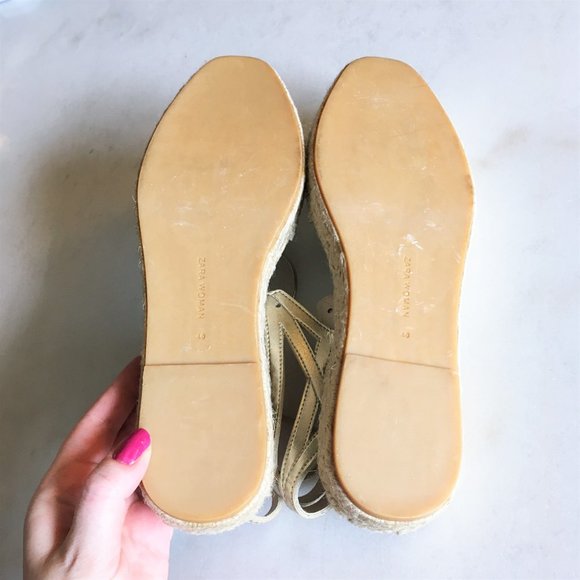 New! Zara gold lace up espadrille sandals / jute shoes - Picture 5 of 8